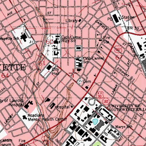 Topographic Map of Acadiana Baptist Church for the Deaf, LA