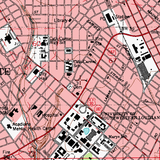Topographic Map of Ascension Episcopal School, LA