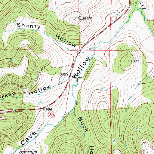 Topographic Map of Turkey Hollow, AR