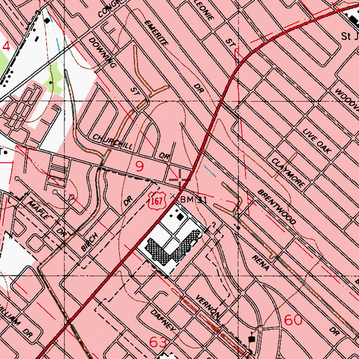 Topographic Map of Berthrand School (historical), LA