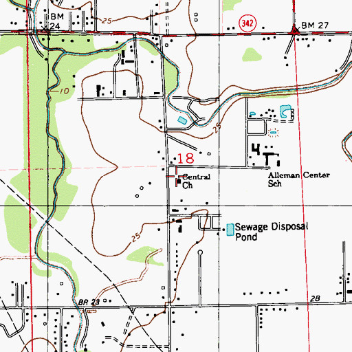 Topographic Map of Central Church, LA