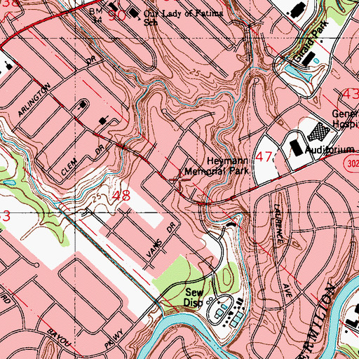 Topographic Map of Fair Oaks Plaza Shopping Center, LA