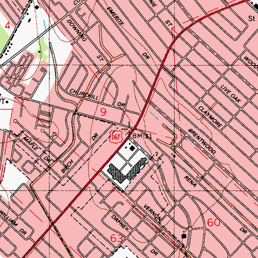 Topographic Map of Fiesta Village Shopping Center, LA