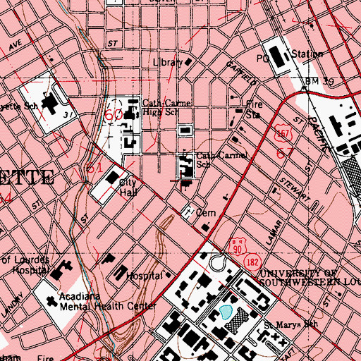 Topographic Map of First Baptist Church, LA