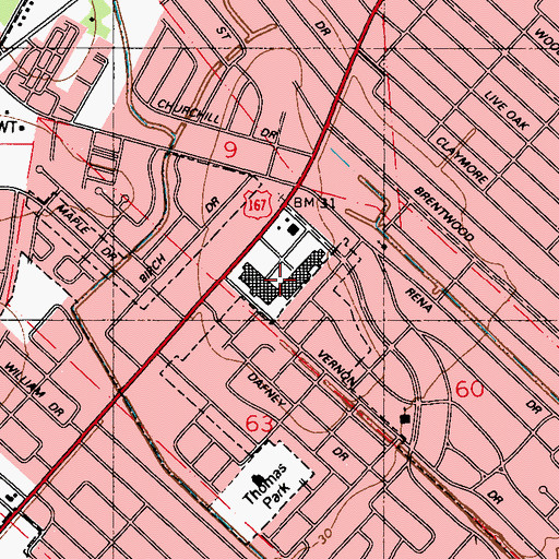 Topographic Map of Grand Marche Shopping Center, LA