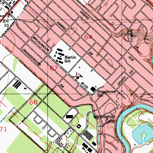 Topographic Map of Holy Cross Catholic Church, LA