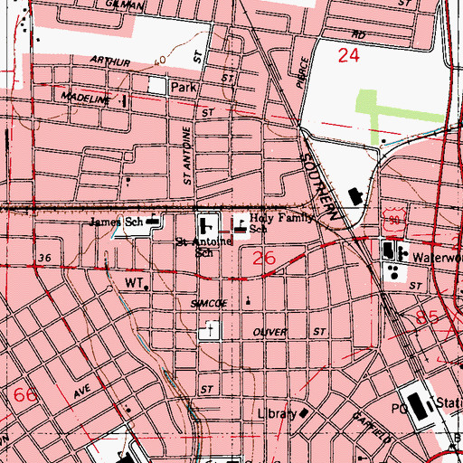 Topographic Map of Holy Family Catholic School, LA