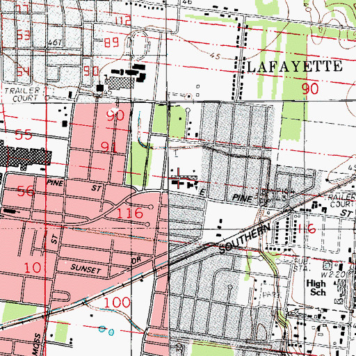 Topographic Map of J W Faulk Elementary School, LA