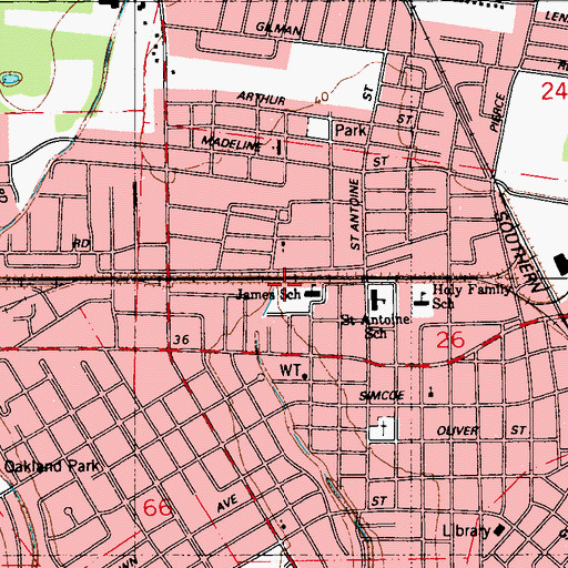 Topographic Map of J W James Park, LA