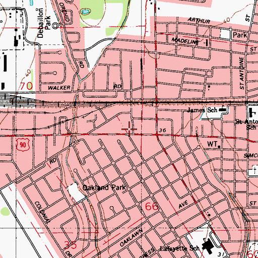 Topographic Map of Jacobs Shopping Center, LA