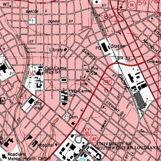 Topographic Map of Lafayette Art Association Gallery, LA