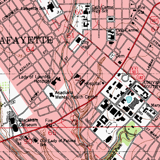 Topographic Map of Lafayette Charity Hospital (historical), LA