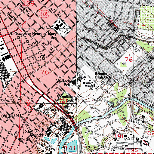 Topographic Map of W D Smith Career Center School, LA