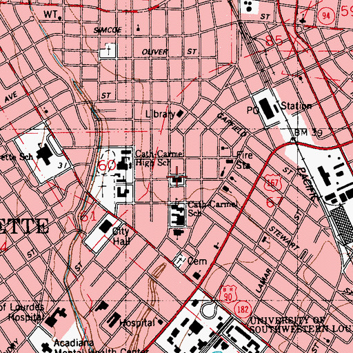 Topographic Map of Lafayette Parish Courthouse, LA