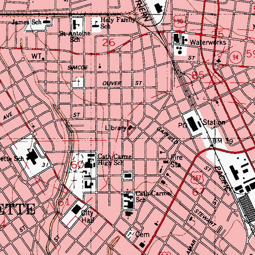 Topographic Map of Lafayette Public Library, LA