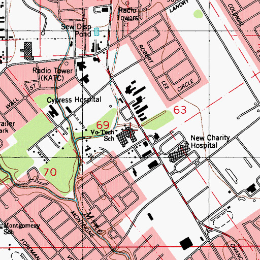 Topographic Map of Louisiana Technical College Lafayette Campus, LA