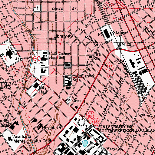 Topographic Map of Mouton Monument, LA