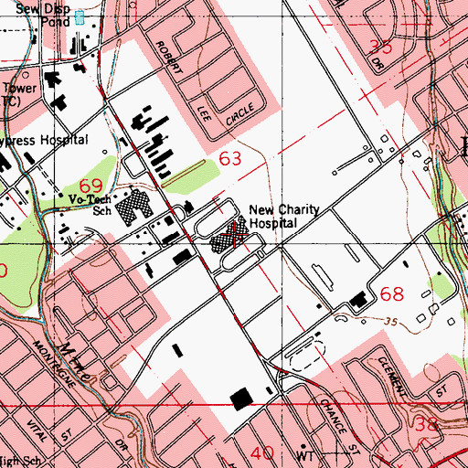 Topographic Map of University Hospital and Clinics, LA