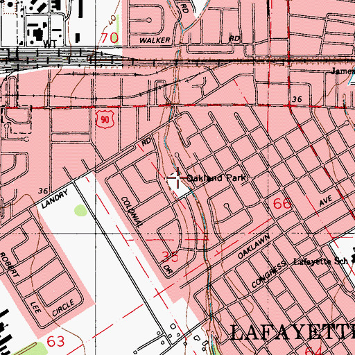 Topographic Map of Oakland Park, LA