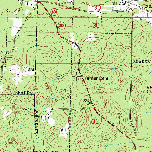 Topographic Map of Turner Cemetery, AR