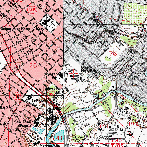 Topographic Map of Paul Breaux Middle School, LA