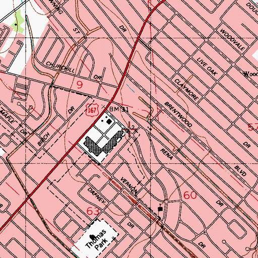 Topographic Map of Riverside Church of Christ, LA