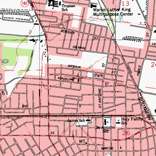 Topographic Map of Saint Anthonys Catholic Church, LA