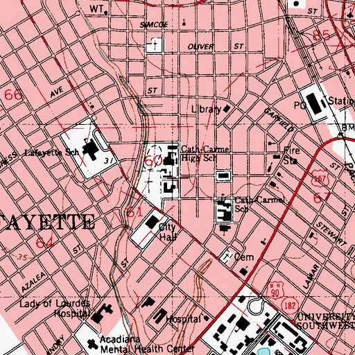 Topographic Map of Saint Johns College (historical), LA