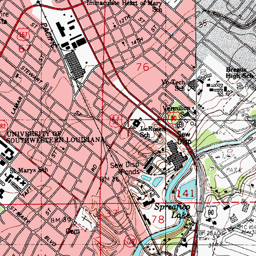 Topographic Map of Saint Patricks Catholic Church, LA
