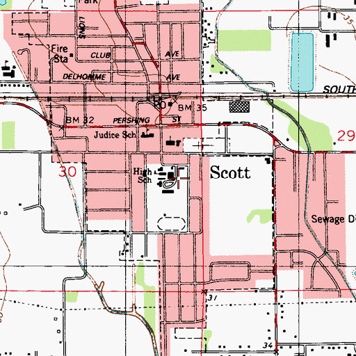 Topographic Map of Scott Middle School, LA