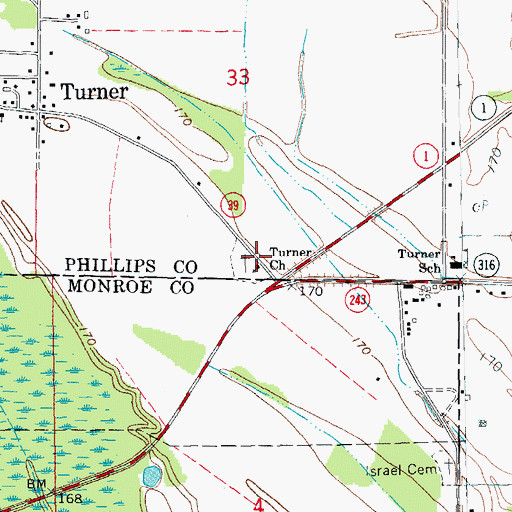 Topographic Map of Turner Church, AR