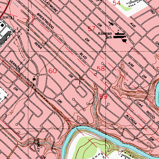 Topographic Map of Woodland Village Shopping Center, LA