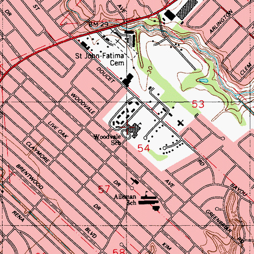 Topographic Map of Woodvale Elementary School, LA