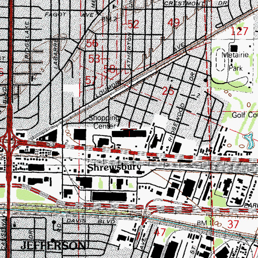 Topographic Map of Airline Village Shopping Center, LA