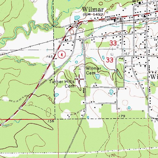 Topographic Map of Turner Hills Cemetery, AR