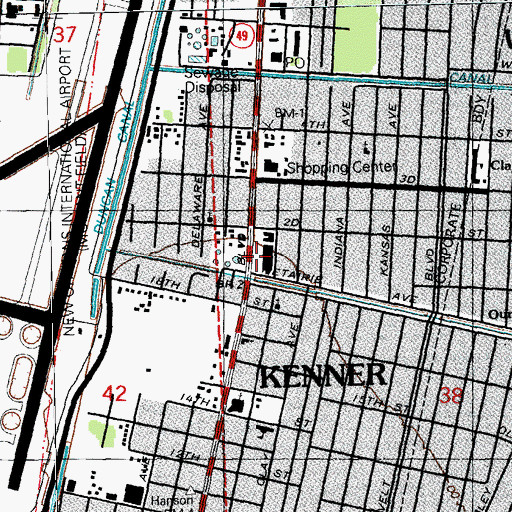 Topographic Map of Commerce Center Shopping Center, LA
