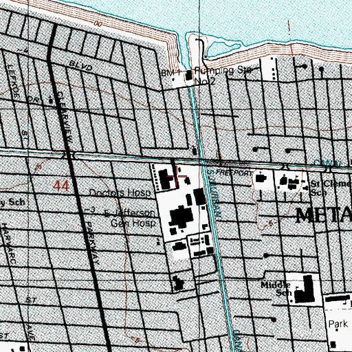 Topographic Map of Doctors Hospital of Jefferson, LA