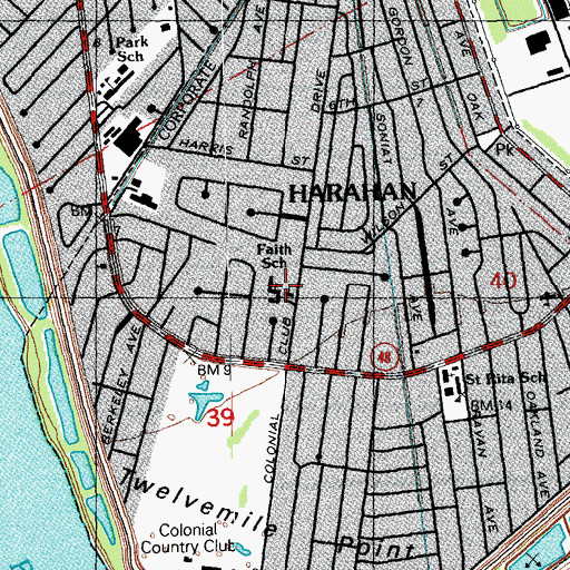 Topographic Map of Faith Lutheran Church, LA