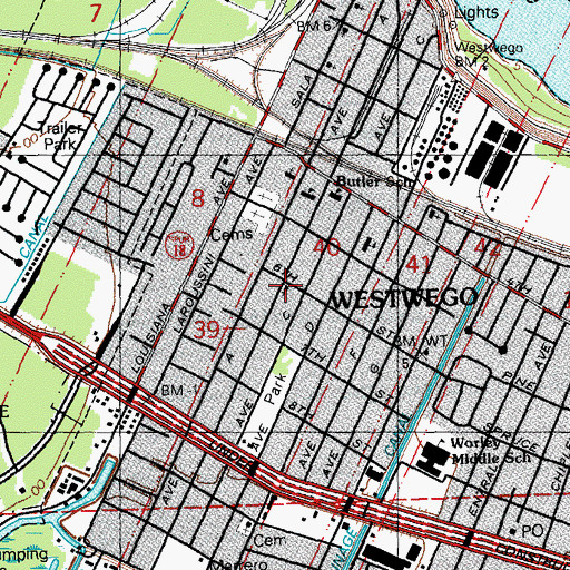 Topographic Map of First Baptist Church of Westwego, LA
