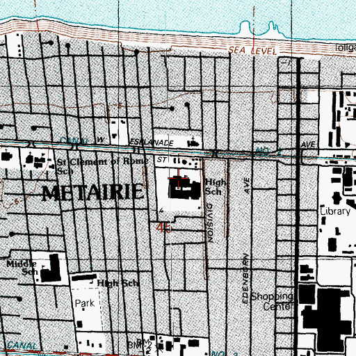 Topographic Map of Grace King High School, LA