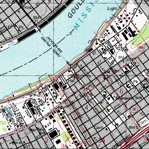Topographic Map of Gretna City Hall, LA
