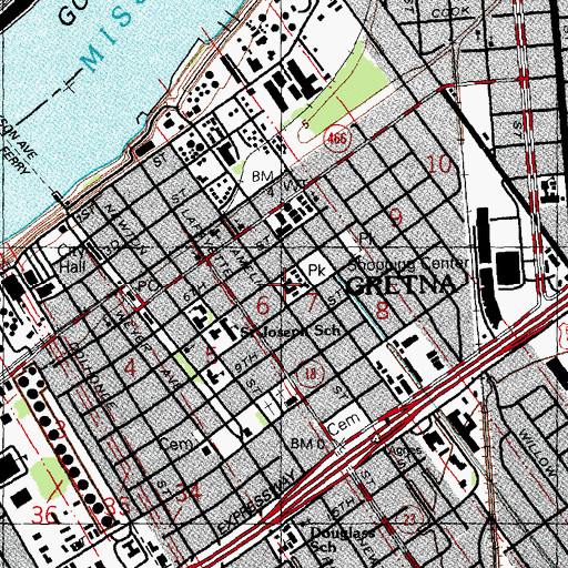Topographic Map of Gretna Number 2 Academy for Advanced Studies School, LA