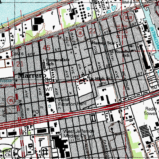 Topographic Map of L H Marrero Middle School, LA