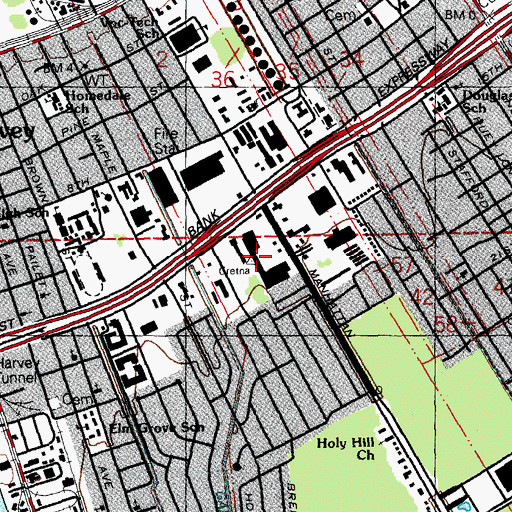 Topographic Map of Manhattan Square Shopping Center, LA