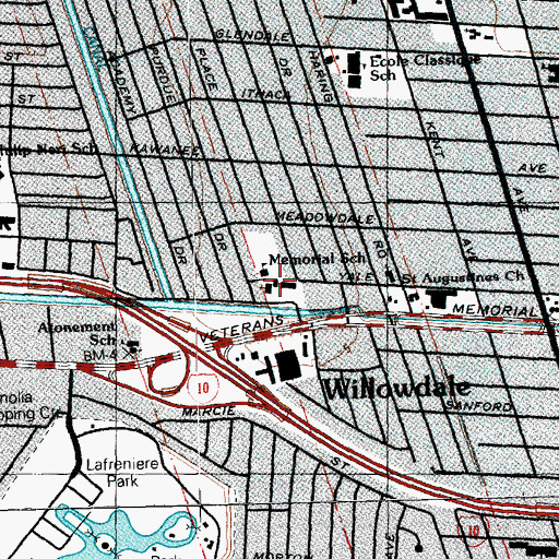 Topographic Map of Memorial Baptist Christian School, LA