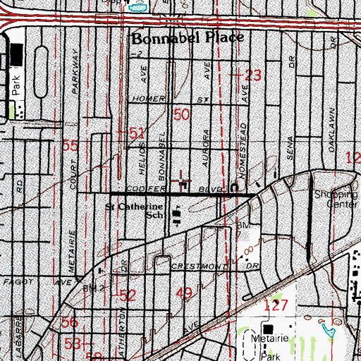 Topographic Map of Metairie Baptist Church, LA