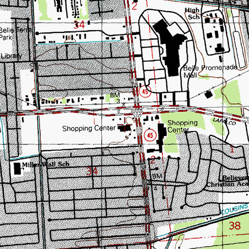 Topographic Map of Oak Ridge Plaza Shopping Center, LA