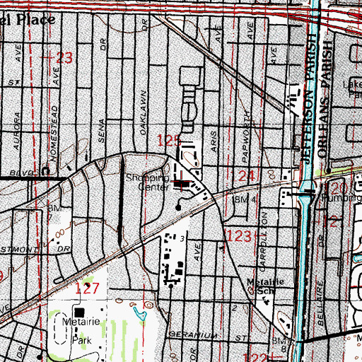 Topographic Map of Old Metairie Village Shopping Center, LA