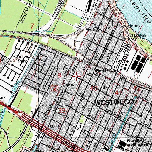 Topographic Map of Our Lady of Prompt Succor Cemetery, LA
