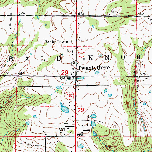 Topographic Map of Twentythree, AR